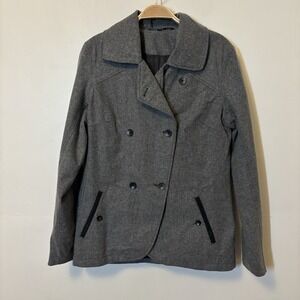 Nau Women's Jacket Pea Coat Preppy Lightweight Wool Blend M Grey